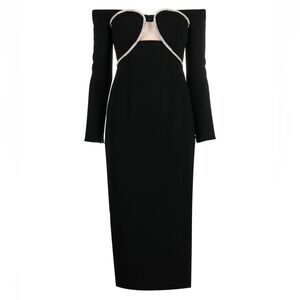 Self-Portrait-black- NWT- UK 6 US 2. crystal-embellished off-shoulder midi dress